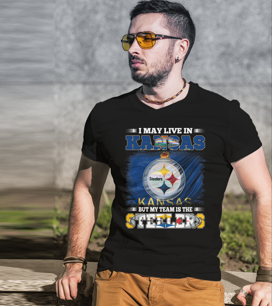 I May Live In Kansas But My Team Is The Steelers Kansas Flag T-Shirt