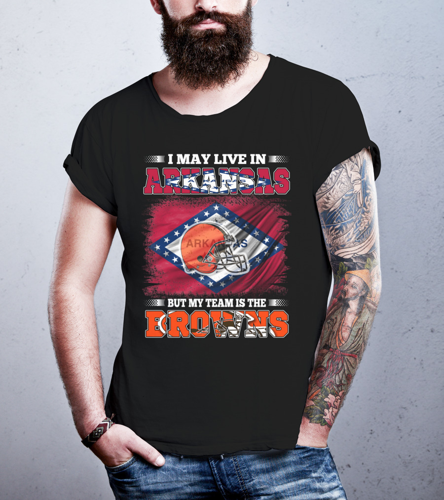 I May Live In Arkansas But My Team Is The Browns Football Helmet Flag T-Shirt