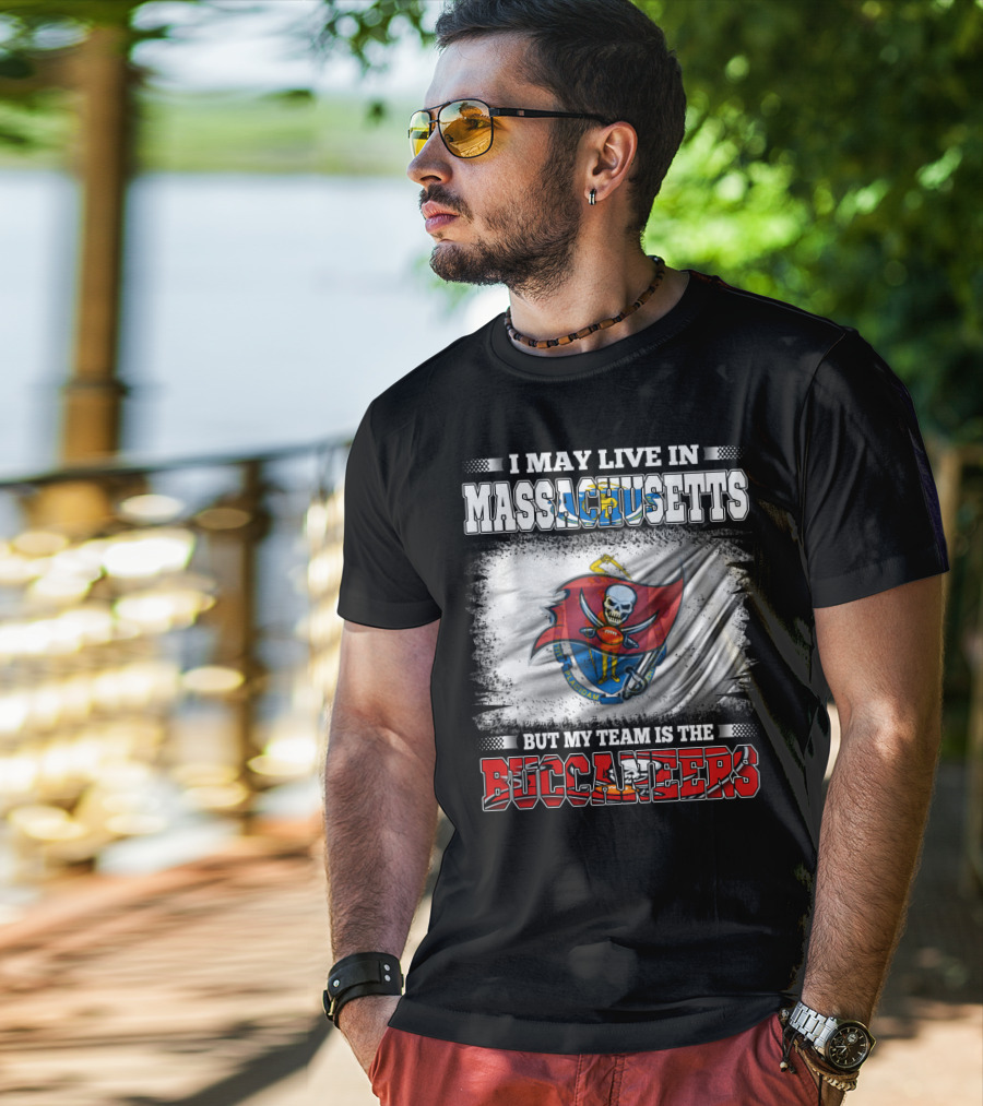 Massachusetts Resident Supporting Buccaneers With Flag And Skull T-Shirt