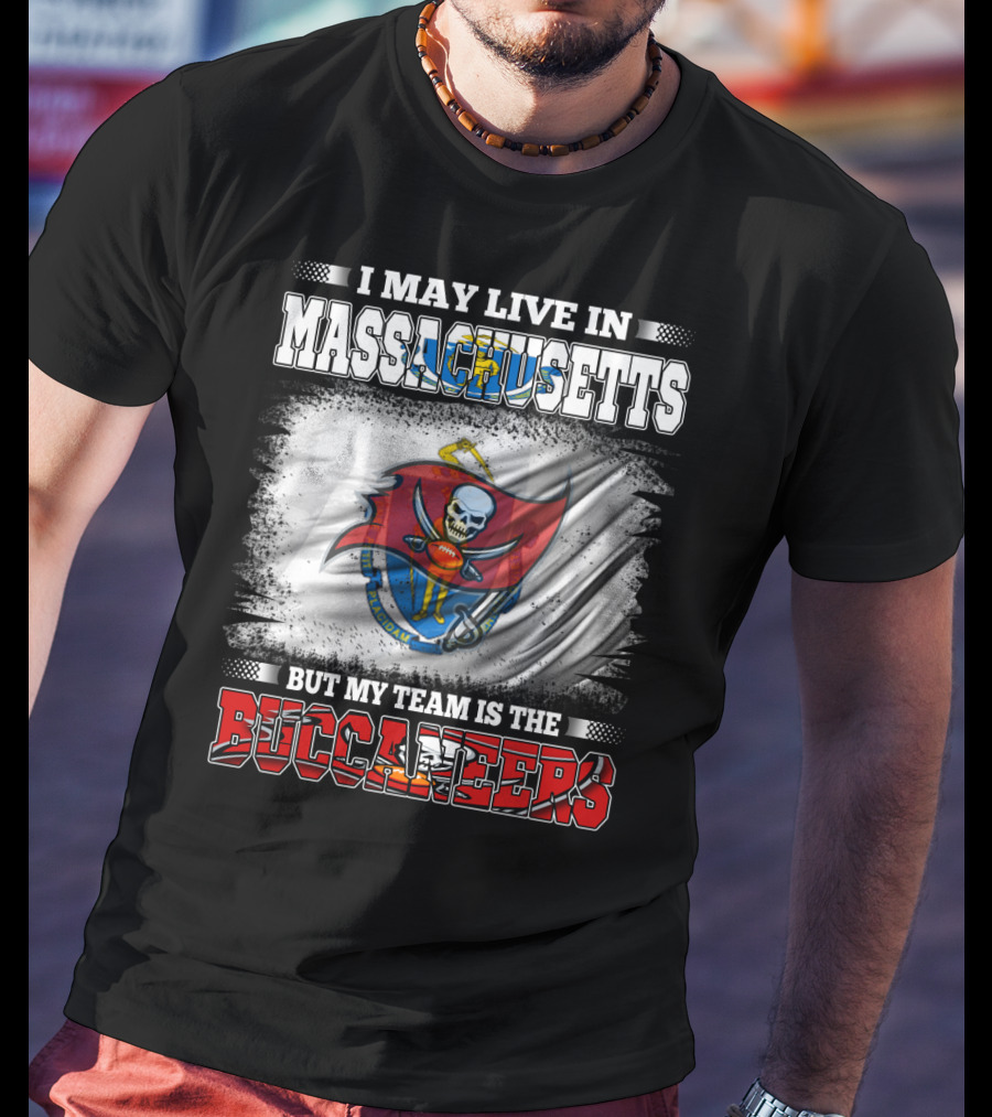 Massachusetts Resident Supporting Buccaneers With Flag And Skull T-Shirt