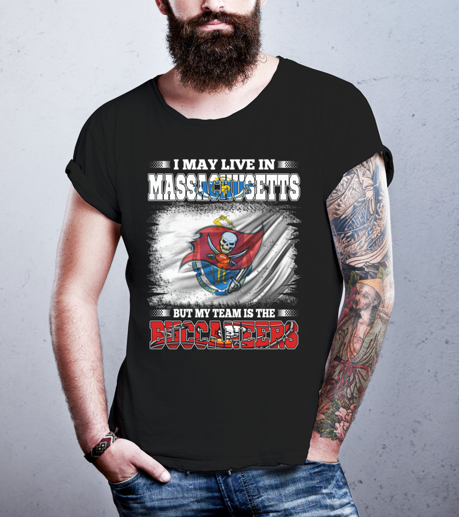 Massachusetts Resident Supporting Buccaneers With Flag And Skull T-Shirt