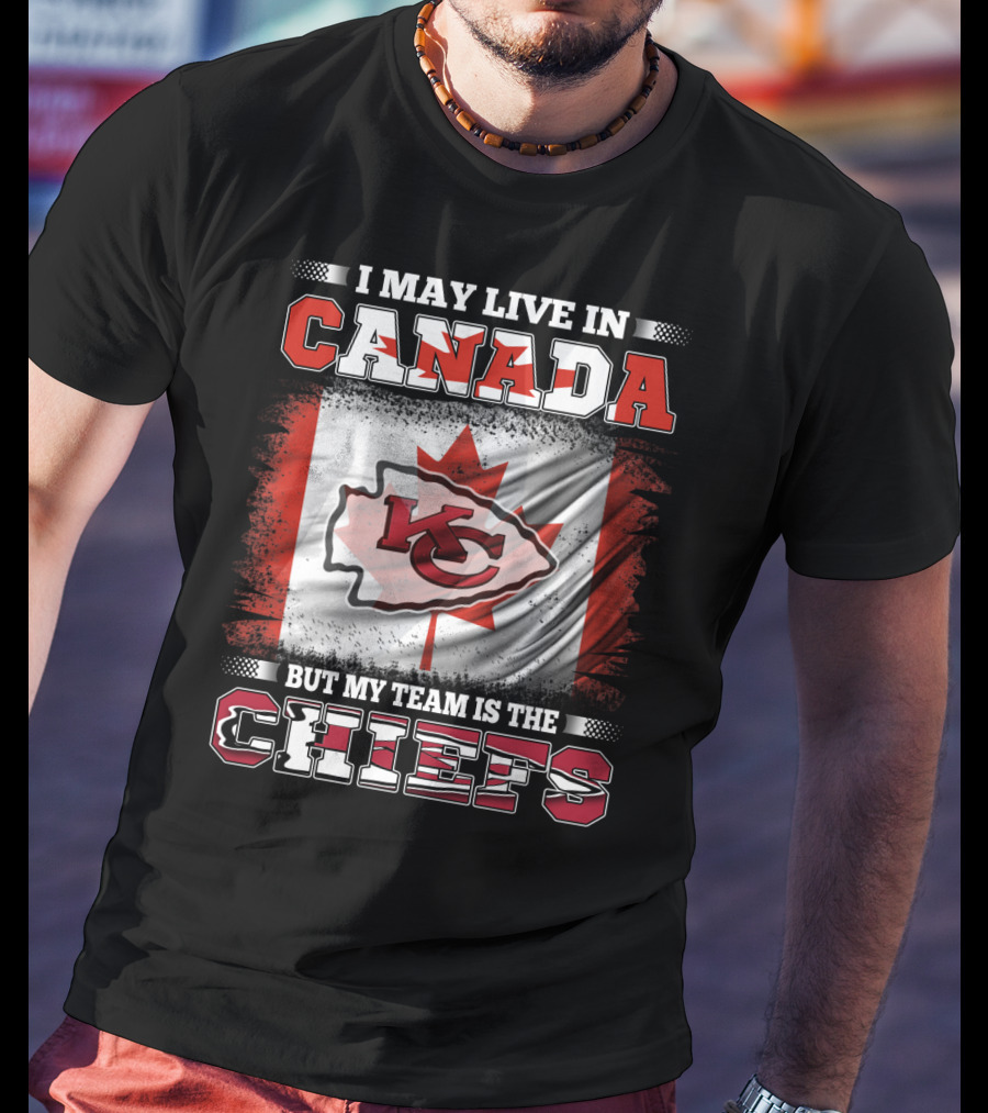 Chiefs Enthusiast Living In Canada With Kansas City Logo And Canadian Flag Background T-Shirt