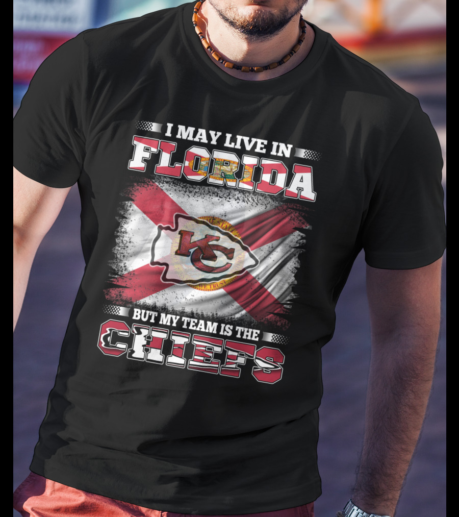 I May Live In Florida But My Team Is The Chiefs KC Logo Florida Flag T-Shirt