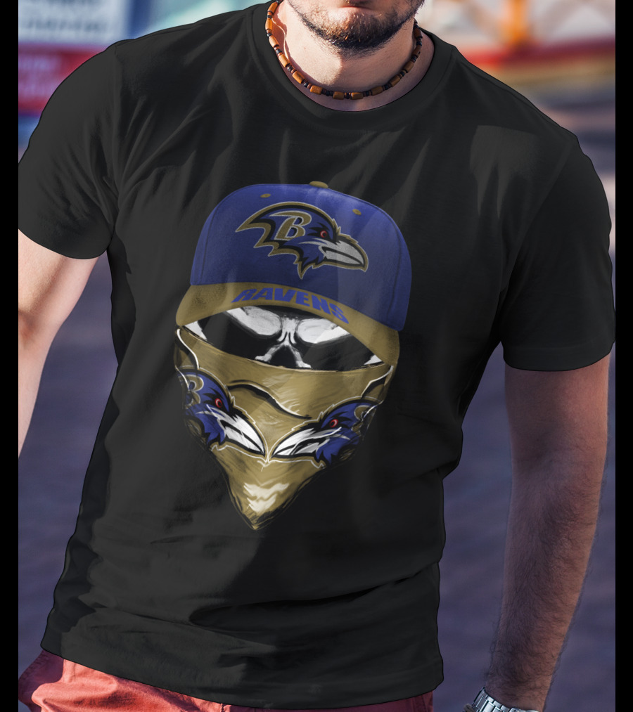 Baltimore Ravens Cap And Bandana With Skull T-Shirt