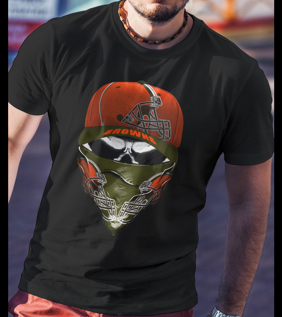 Cleveland Browns Helmet Skull Cap T-Shirt