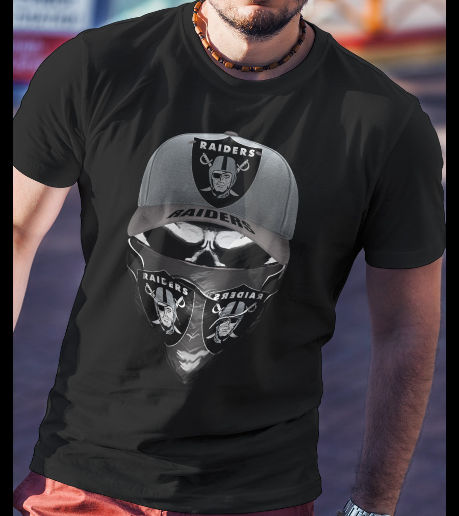 Raiders Logo Cap And Bandana With Pirate Shield Motif T-Shirt