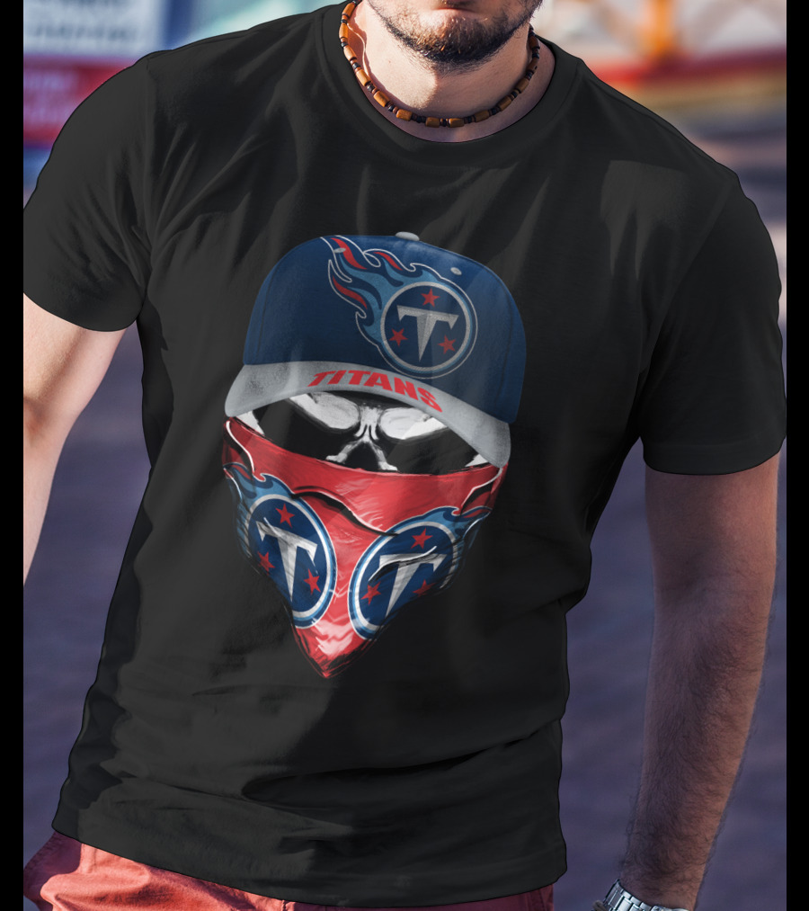Tennessee Titans Logo Cap And Bandana Skull T-Shirt
