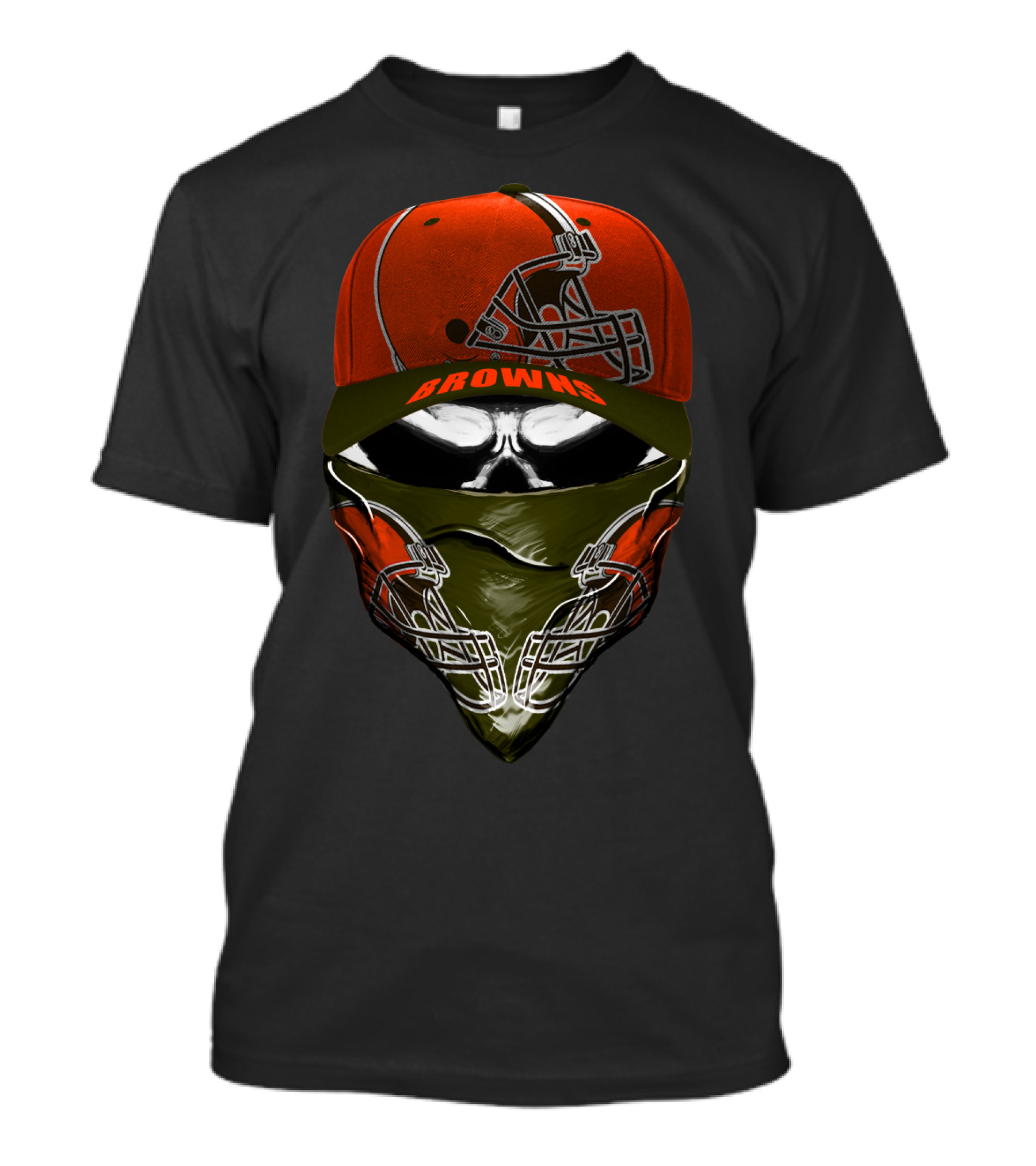 Cleveland Browns Helmet And Skull Bandana Hoodie T-Shirt