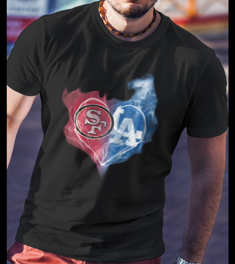 49ers SF And LA Dodgers Heart Fusion T-Shirt