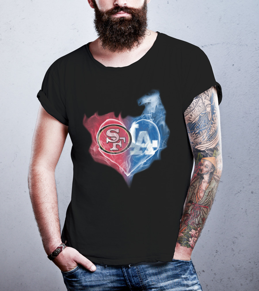 49ers SF And LA Dodgers Heart Fusion T-Shirt