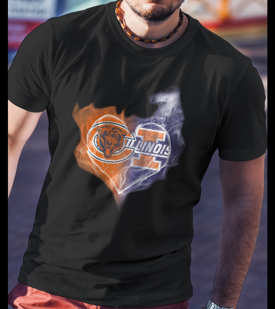 Chicago Bears Illinois Fighting Illini Heart Smoke T-Shirt