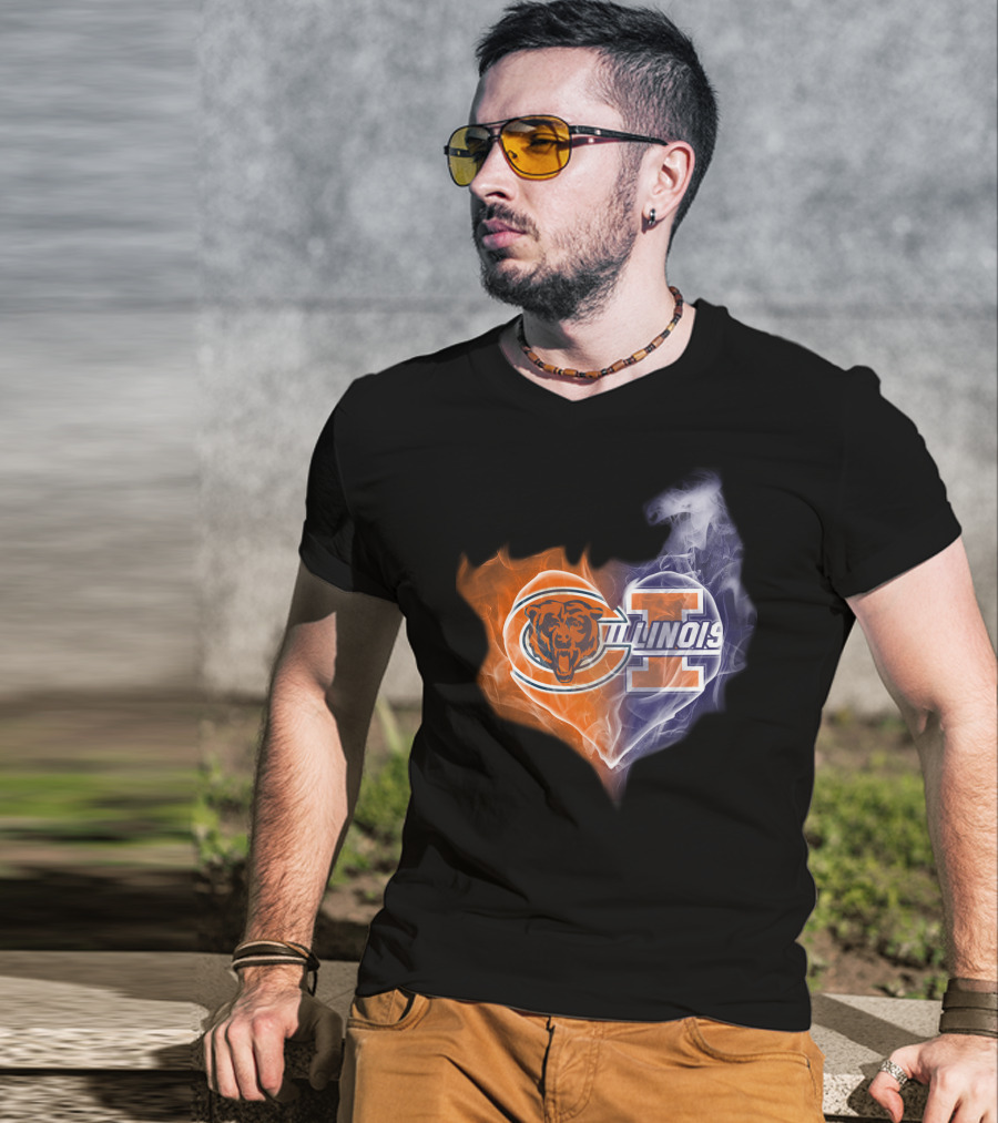 Chicago Bears Illinois Fighting Illini Heart Smoke T-Shirt