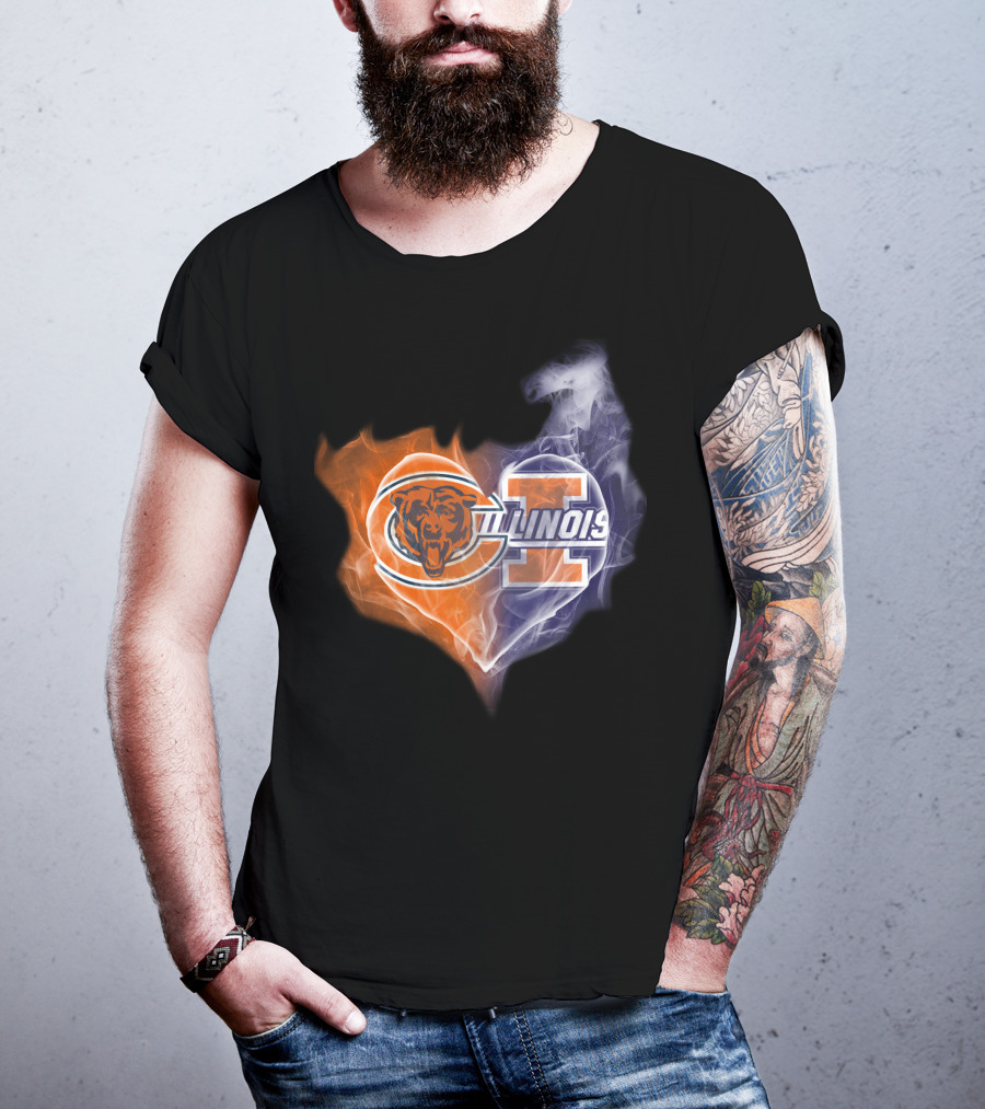 Chicago Bears Illinois Fighting Illini Heart Smoke T-Shirt