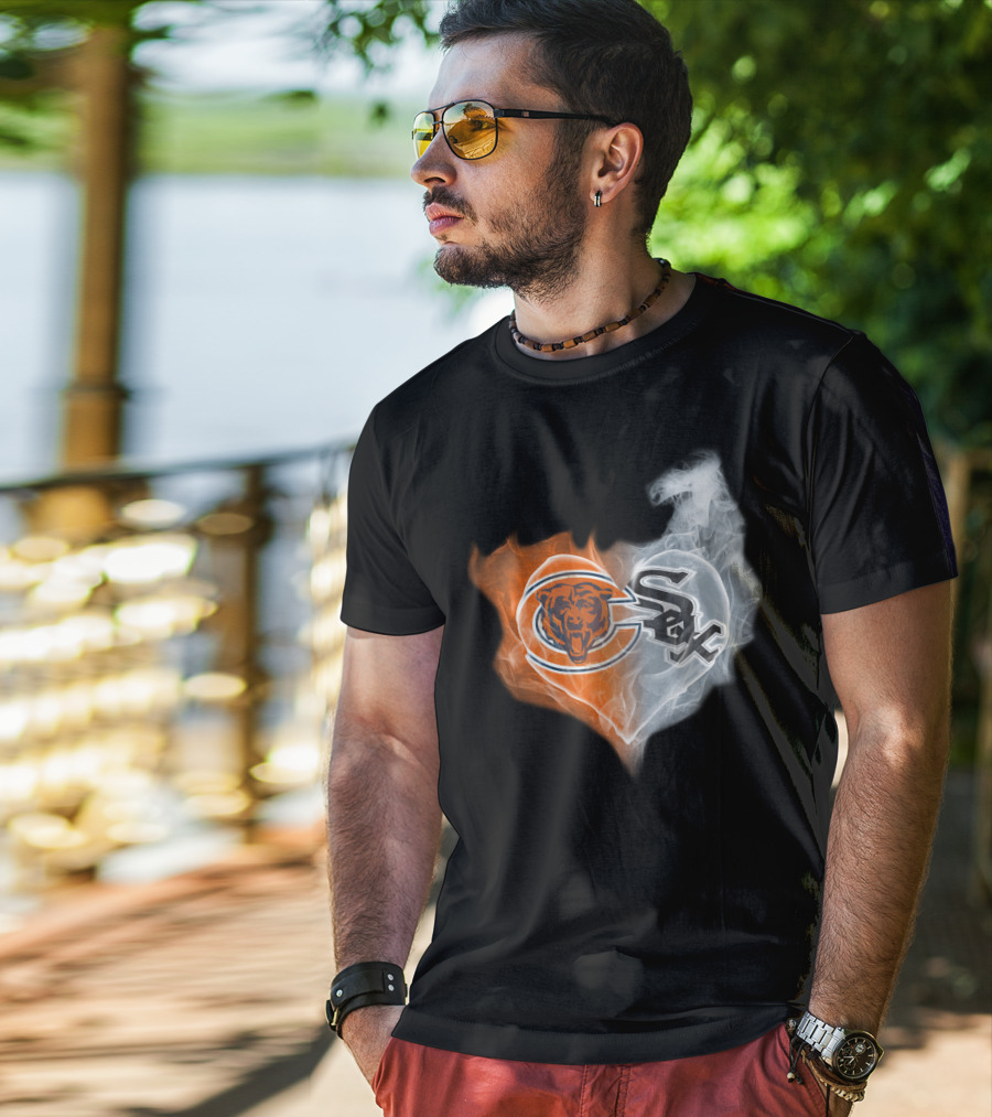 Bears White Sox Heart Logo Fire And Smoke Fusion T-Shirt