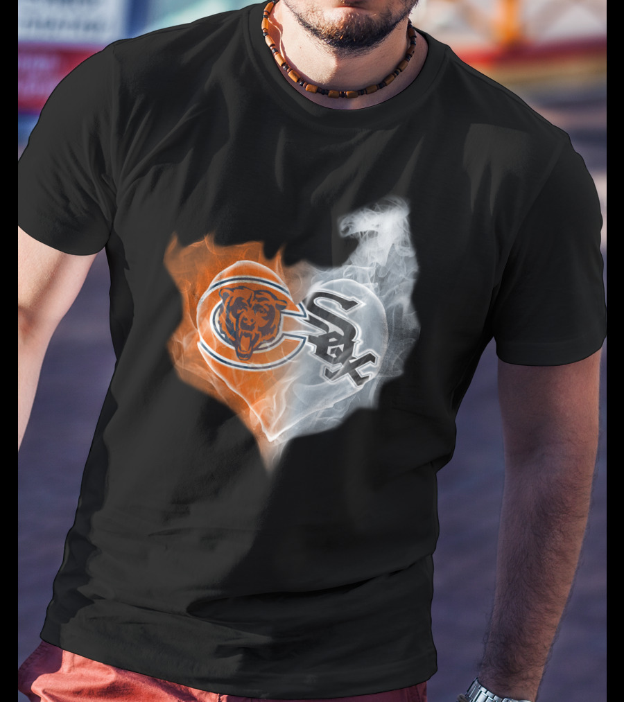 Bears White Sox Heart Logo Fire And Smoke Fusion T-Shirt