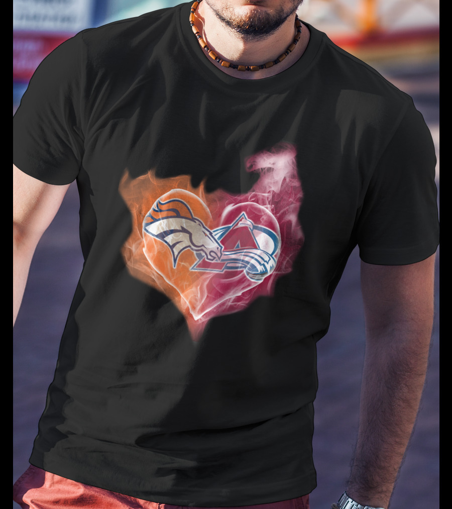 Broncos Colorado Avalanche Heart Flame T-Shirt
