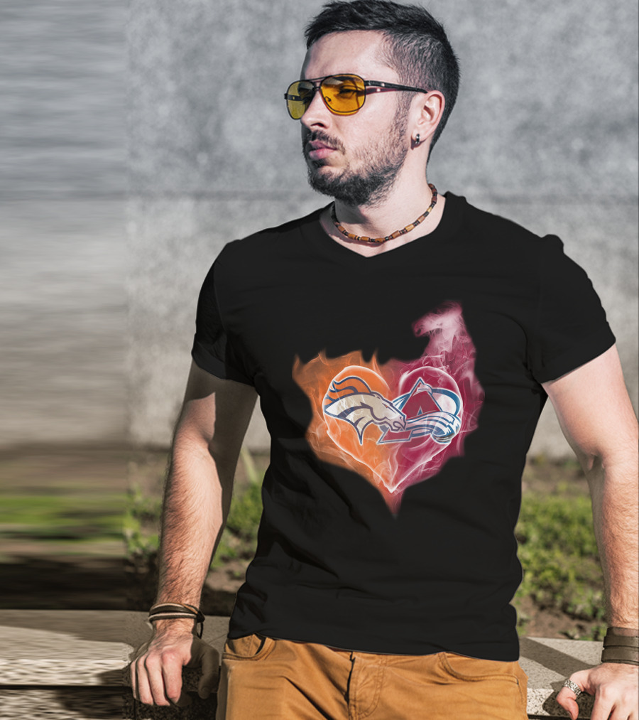 Broncos Colorado Avalanche Heart Flame T-Shirt