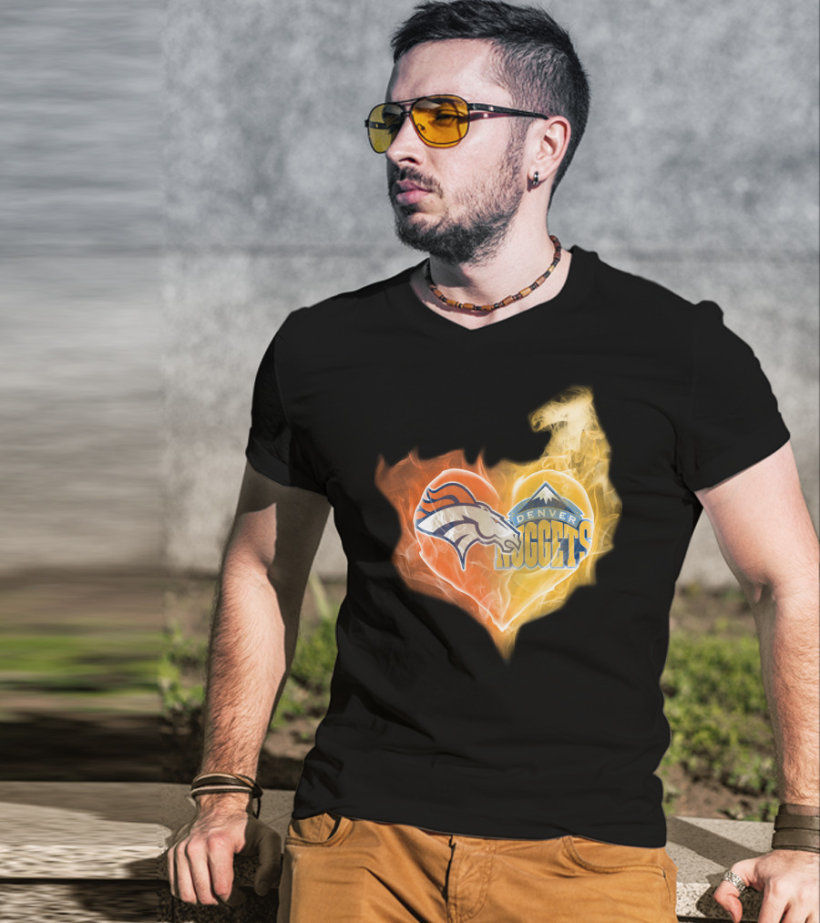 Denver Broncos Nuggets Heart Flame Fusion T-Shirt