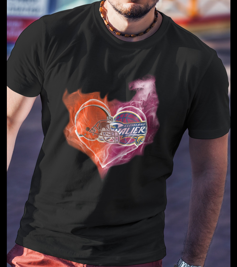 Cleveland Browns Cavaliers Heart Flame T-Shirt