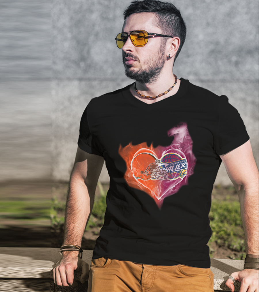 Cleveland Browns Cavaliers Heart Flame T-Shirt