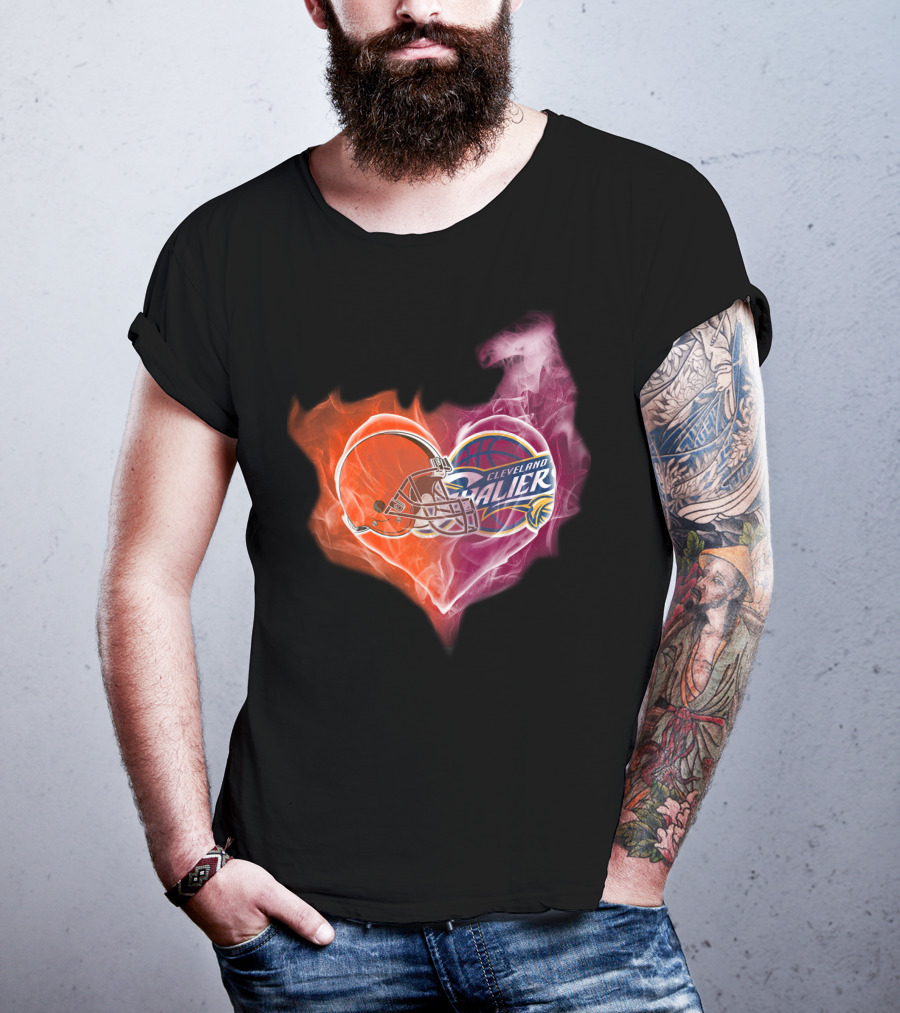 Cleveland Browns Cavaliers Heart Flame T-Shirt