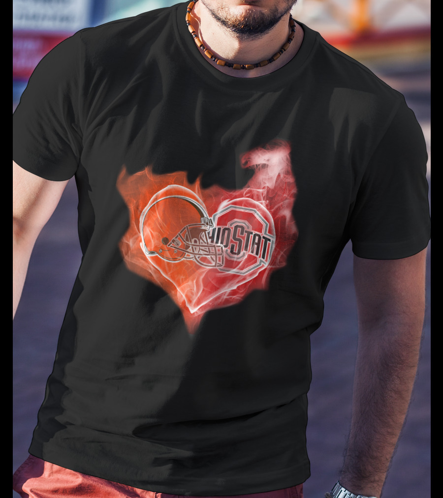 Browns Ohio State Buckeyes Flaming Heart T-Shirt