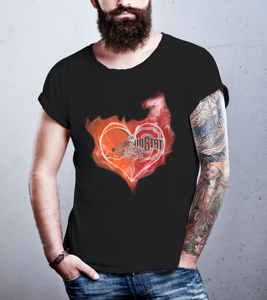 Browns Ohio State Buckeyes Flaming Heart T-Shirt