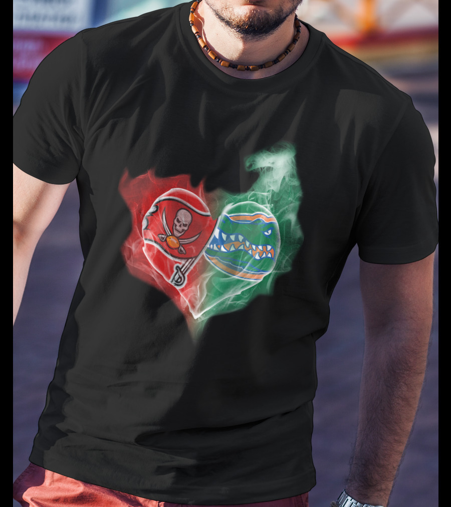 Buccaneers And Florida Gators Heart Smoke Logo Combination T-Shirt