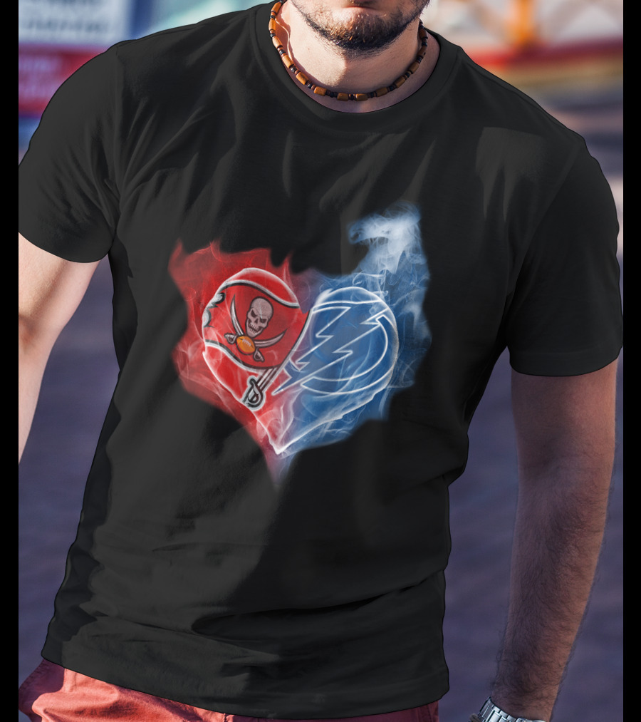 Buccaneers And Tampa Bay Lightning Heart Logo Fusion T-Shirt