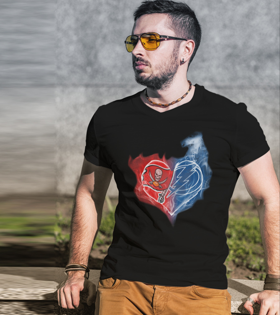 Buccaneers And Tampa Bay Lightning Heart Logo Fusion T-Shirt