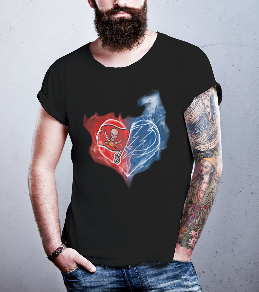 Buccaneers And Tampa Bay Lightning Heart Logo Fusion T-Shirt