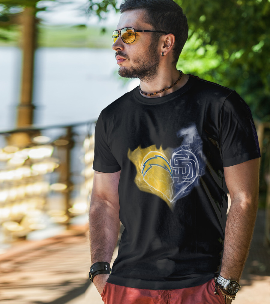 Chargers Padres Heart Symbol Collaboration T-Shirt