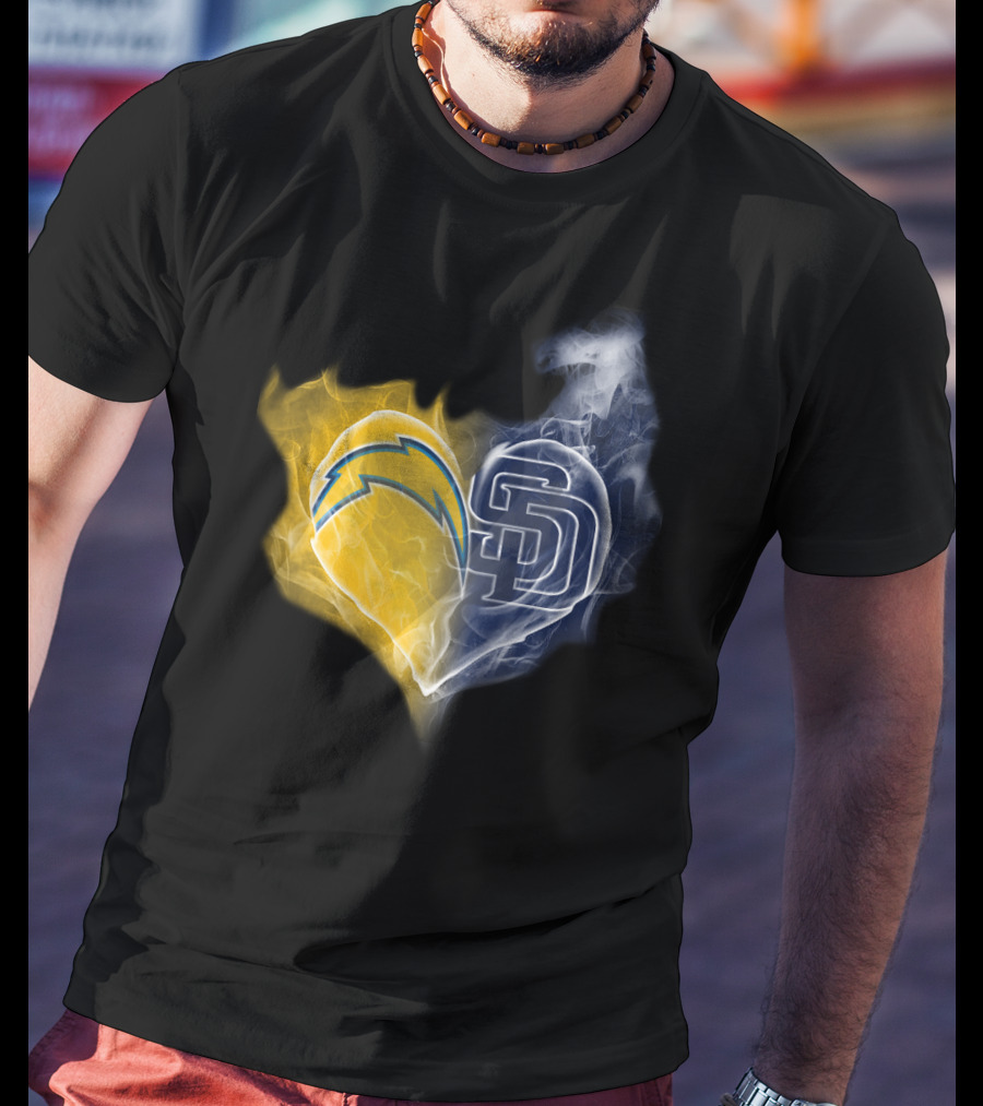 Chargers Padres Heart Symbol Collaboration T-Shirt