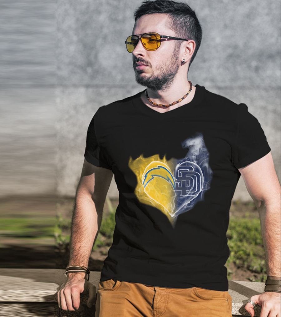 Chargers Padres Heart Symbol Collaboration T-Shirt