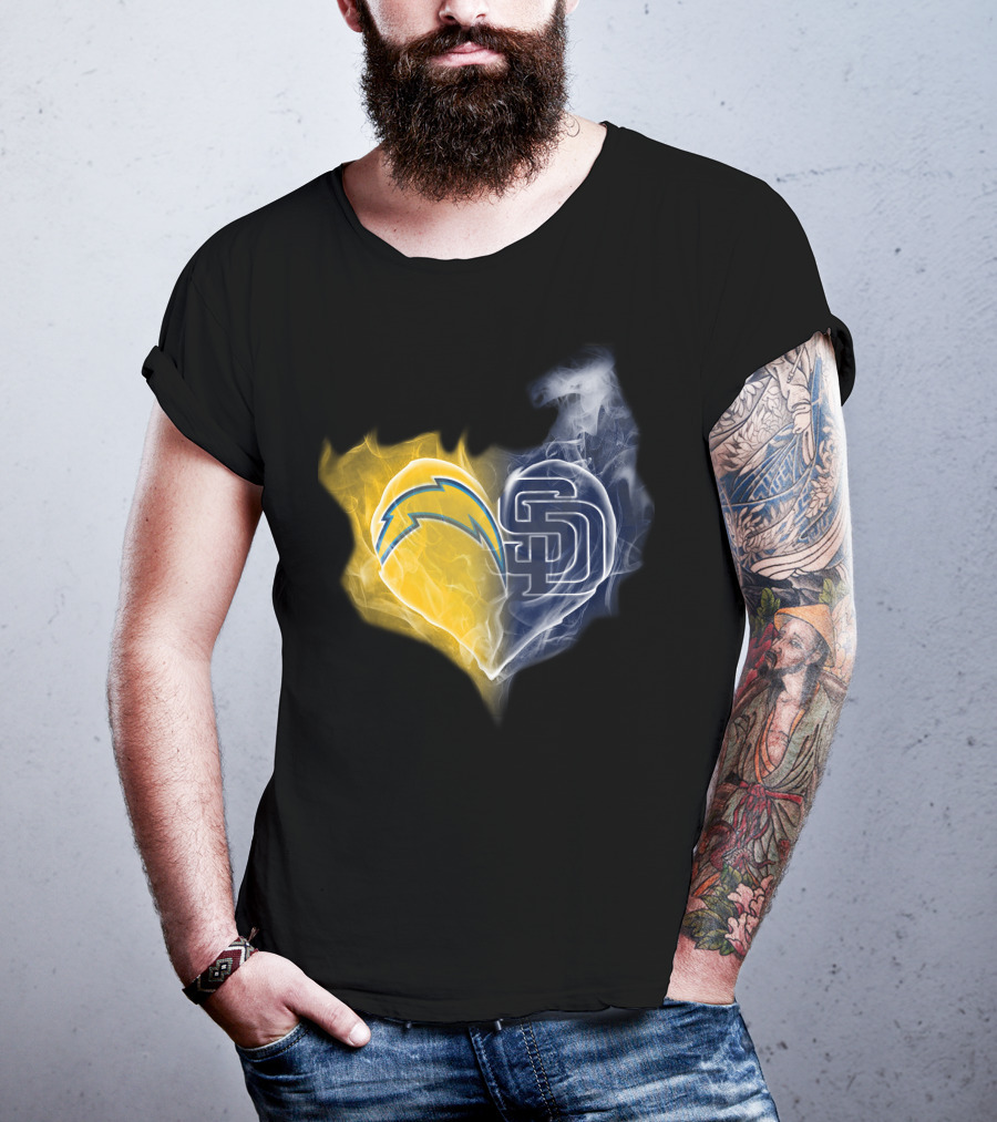 Chargers Padres Heart Symbol Collaboration T-Shirt