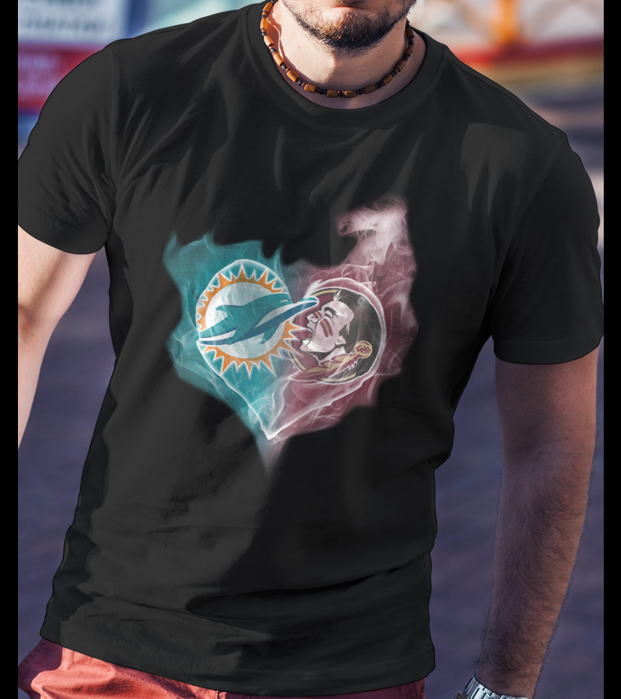 Miami Dolphins Florida State Seminoles Logo Heart Fusion T-Shirt