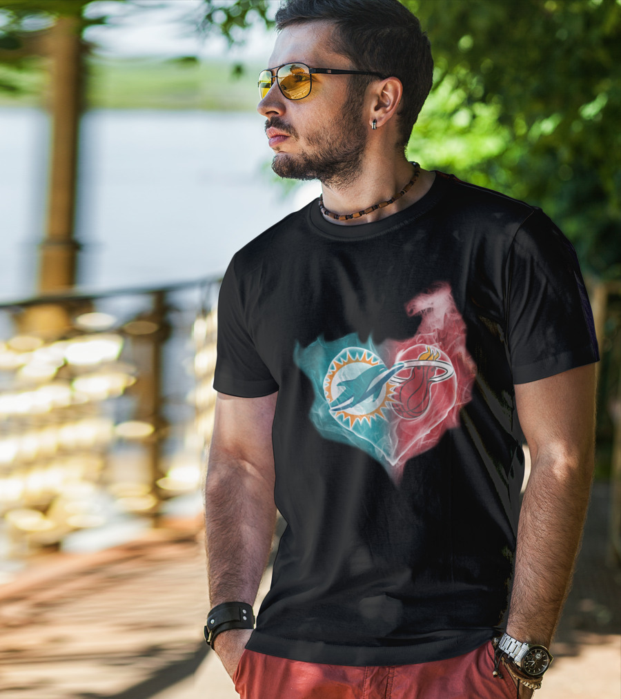 Dolphins Miami Heat Heart Logo Fusion T-Shirt