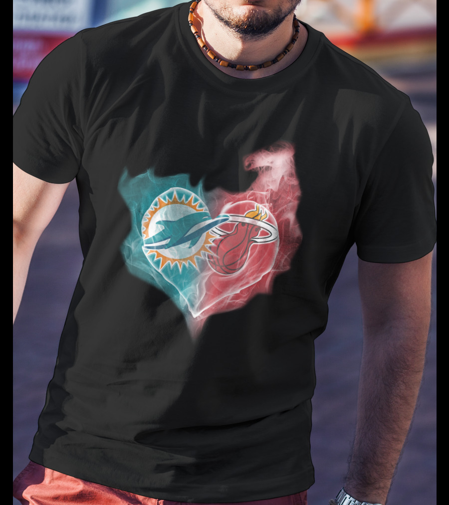 Dolphins Miami Heat Heart Logo Fusion T-Shirt