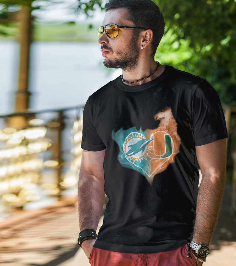 Miami Dolphins Hurricanes Heart Logo Fusion T-Shirt