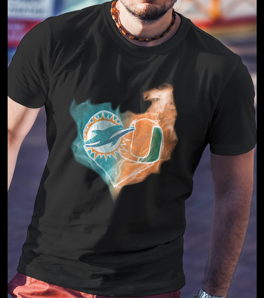 Miami Dolphins Hurricanes Heart Logo Fusion T-Shirt