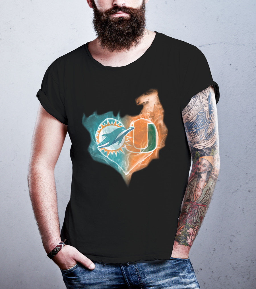 Miami Dolphins Hurricanes Heart Logo Fusion T-Shirt