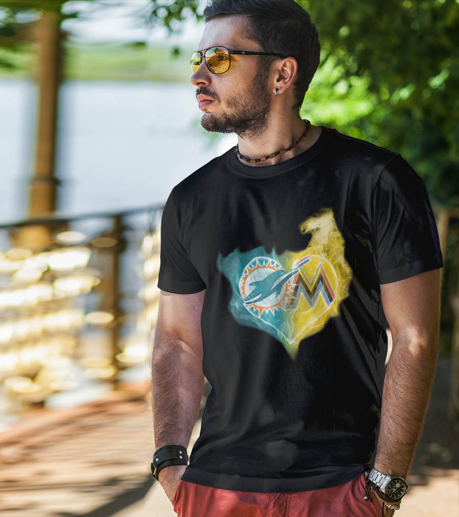 Dolphins Miami Marlins Heart Emblem T-Shirt