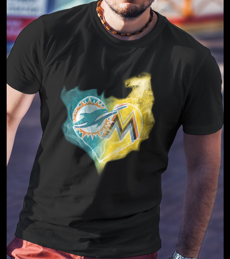 Dolphins Miami Marlins Heart Emblem T-Shirt