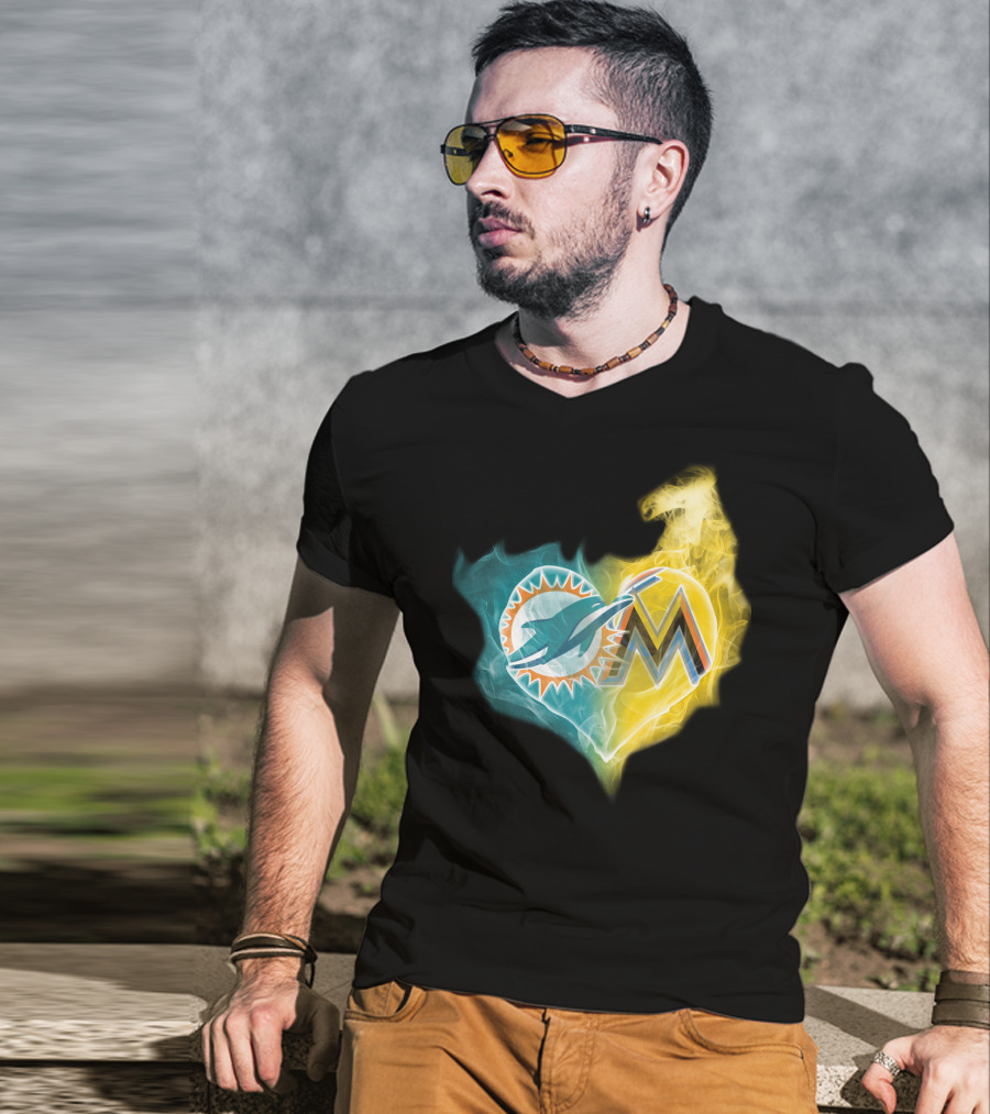 Dolphins Miami Marlins Heart Emblem T-Shirt