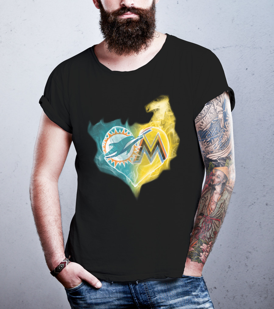 Dolphins Miami Marlins Heart Emblem T-Shirt