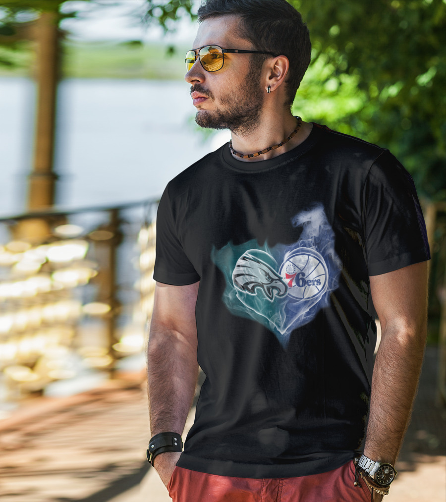 Philadelphia Eagles And 76ers Heart Logo Fusion T-Shirt