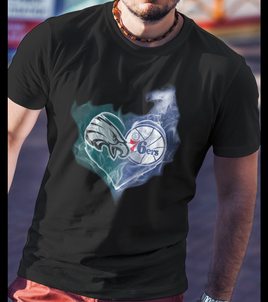 Philadelphia Eagles And 76ers Heart Logo Fusion T-Shirt