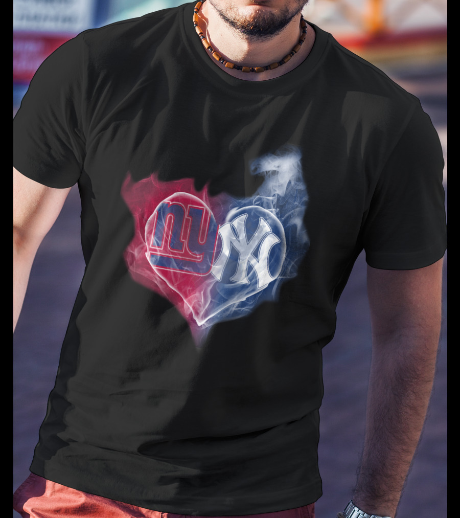 NY Giants NY Yankees Heart Smoke T-Shirt