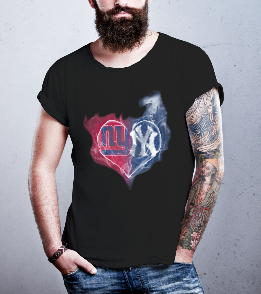 NY Giants NY Yankees Heart Smoke T-Shirt