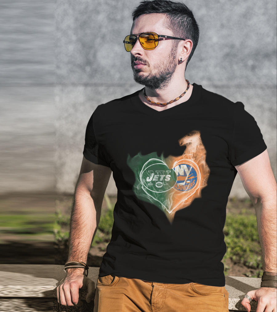 Jets New York Islanders Heart Smoke Fusion T-Shirt